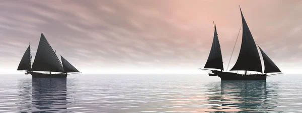 Zeer mooie oude boot reizen op de zee - 3d rendering — Stockfoto