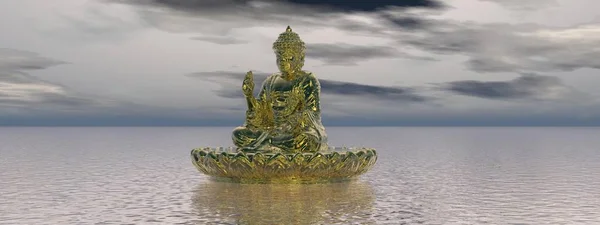 Paesaggio zen e buddha molto bello - rendering 3d — Foto Stock