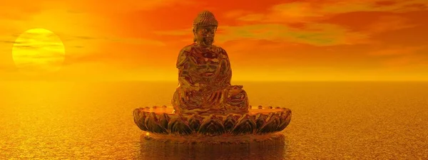 非常に美しい禅と仏像の風景- 3Dレンダリング ロイヤリティフリーのストック写真