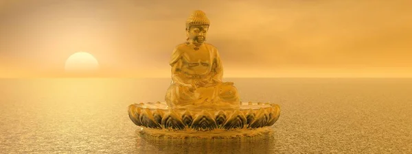 非常に美しい禅と仏像の風景- 3Dレンダリング ストック画像