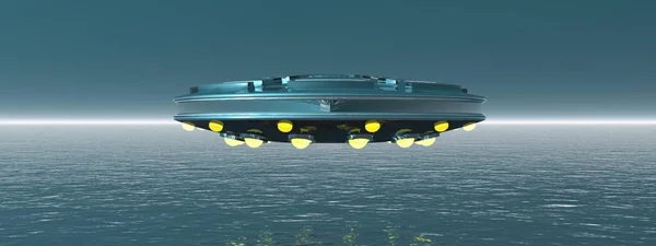 Very large flying saucer in the sky - 3d rendering — Stock Photo, Image