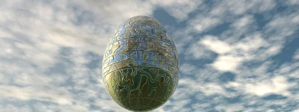 Belo ovo de Páscoa ao pôr-do-sol - renderização 3d — Fotografia de Stock