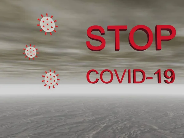 Zatrzymać koronawirus i niebo - renderowanie 3d — Zdjęcie stockowe