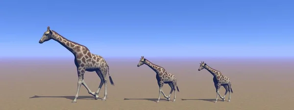 Giraffe mom and her little baby - 3d rendering — Stock Photo, Image