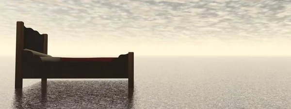 Cama y dormir en medio del océano - 3d rendering — Foto de Stock