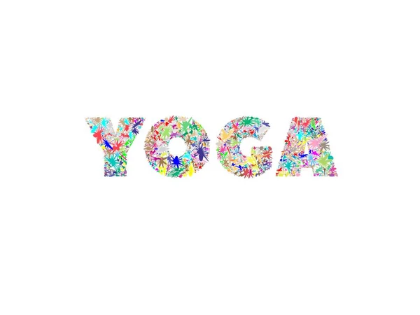 Słowo joga z wieloma kolorami na białym tle - renderowanie 3d — Zdjęcie stockowe
