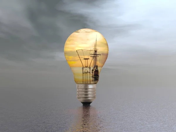 Diverse lampadine in un paesaggio da sogno - rendering 3d — Foto Stock