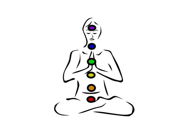 Persona in posizione yoga con colori chakra - rendering 3d Foto Stock Royalty Free