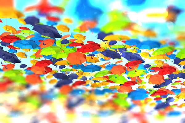 Colored umbrellas. Autumn concept. 3D illustration — Stock Photo, Image