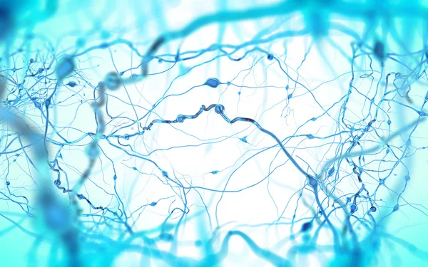 Rede de células neuronais, conceito de neurônios e sistema nervoso 3D i — Fotografia de Stock