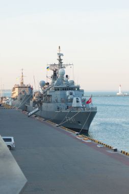 Odessa. Ukrayna. 14 Temmuz 2017. Ukrayna'da askeri tatbikatları Türk askeri gemide. Sea breeze Ukrayna ve Nato 2017 Odessa'da egzersiz. 
