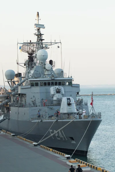 ODESSA. UKRAINE. July 14, 2017. Turkish military ship on military exercises in Ukraine. Sea breeze Ukrainian and NATO exercise 2017 in Odessa. — Stock Photo, Image