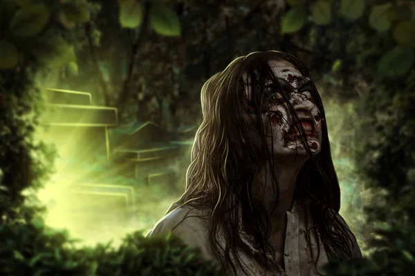 Halloween concept met zombie meisje — Stockfoto