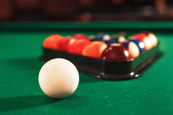 White ball and balls in billiard triangle — Stock Photo, Image