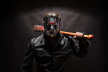 Bloody maniac in hockey mask with bat clipart