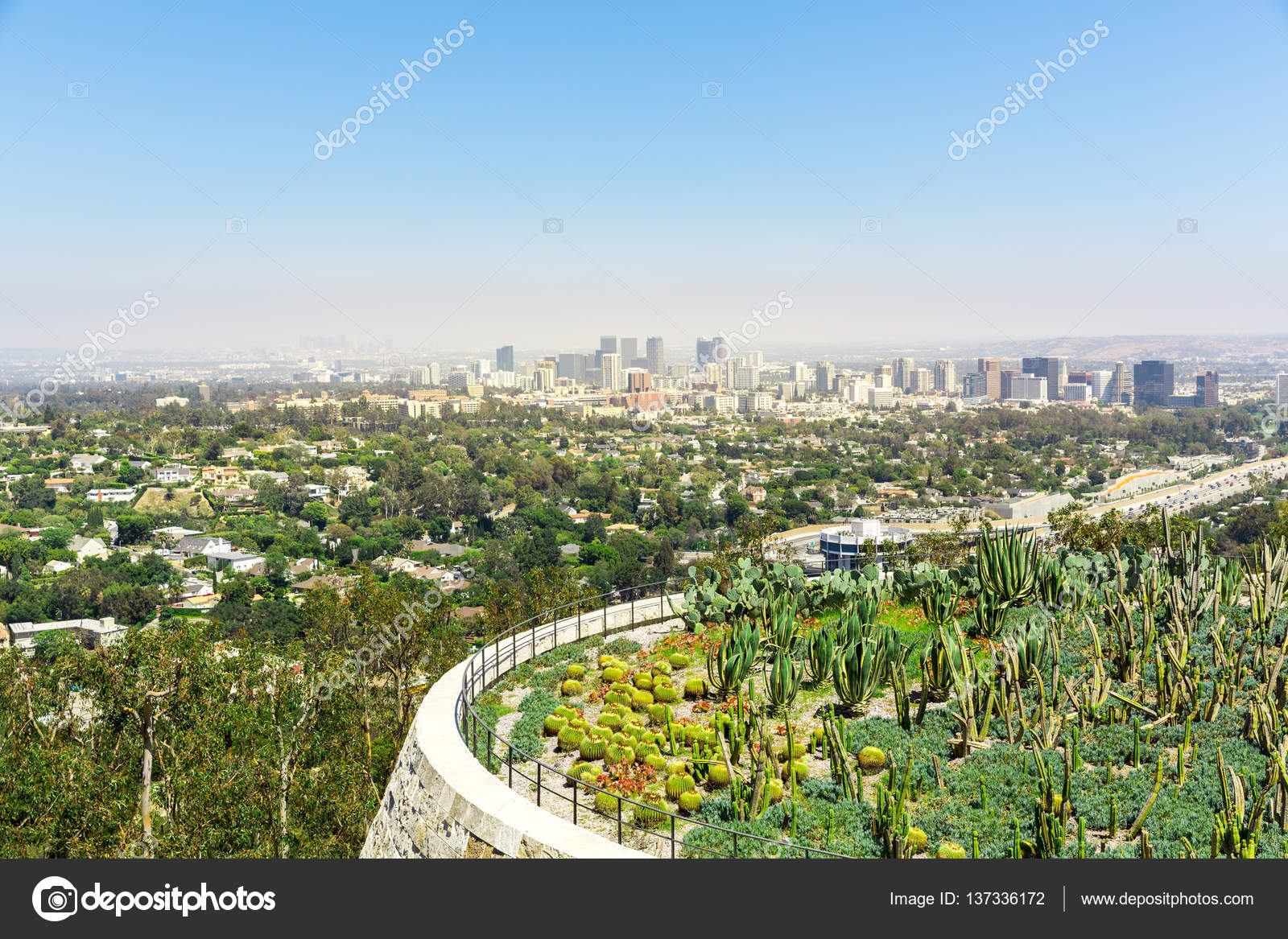 Roof Garden And Cityscape Of Los Angeles Stock Photo