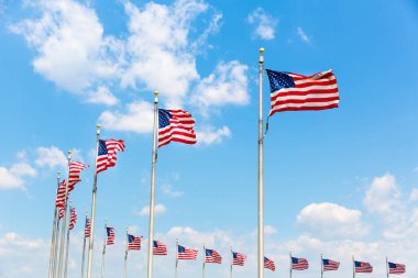 Amerikan bayrakları sallayarak dairesel satır