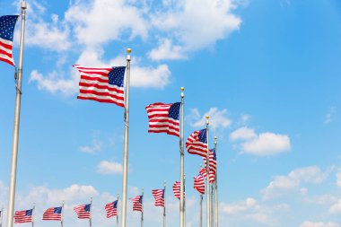 Amerikan bayrakları sallayarak dairesel satır