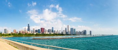 Cityscape Chicago ve Michigan Gölü