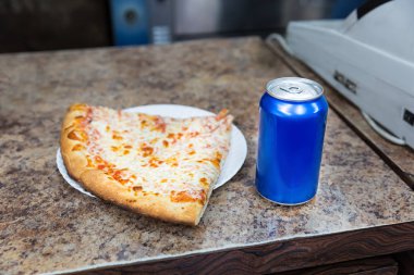 pizza slice and soda can  clipart