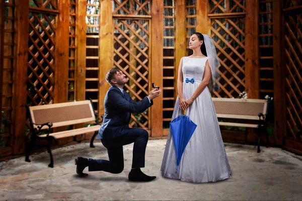 Groom making proposal to bride — Stock Photo, Image