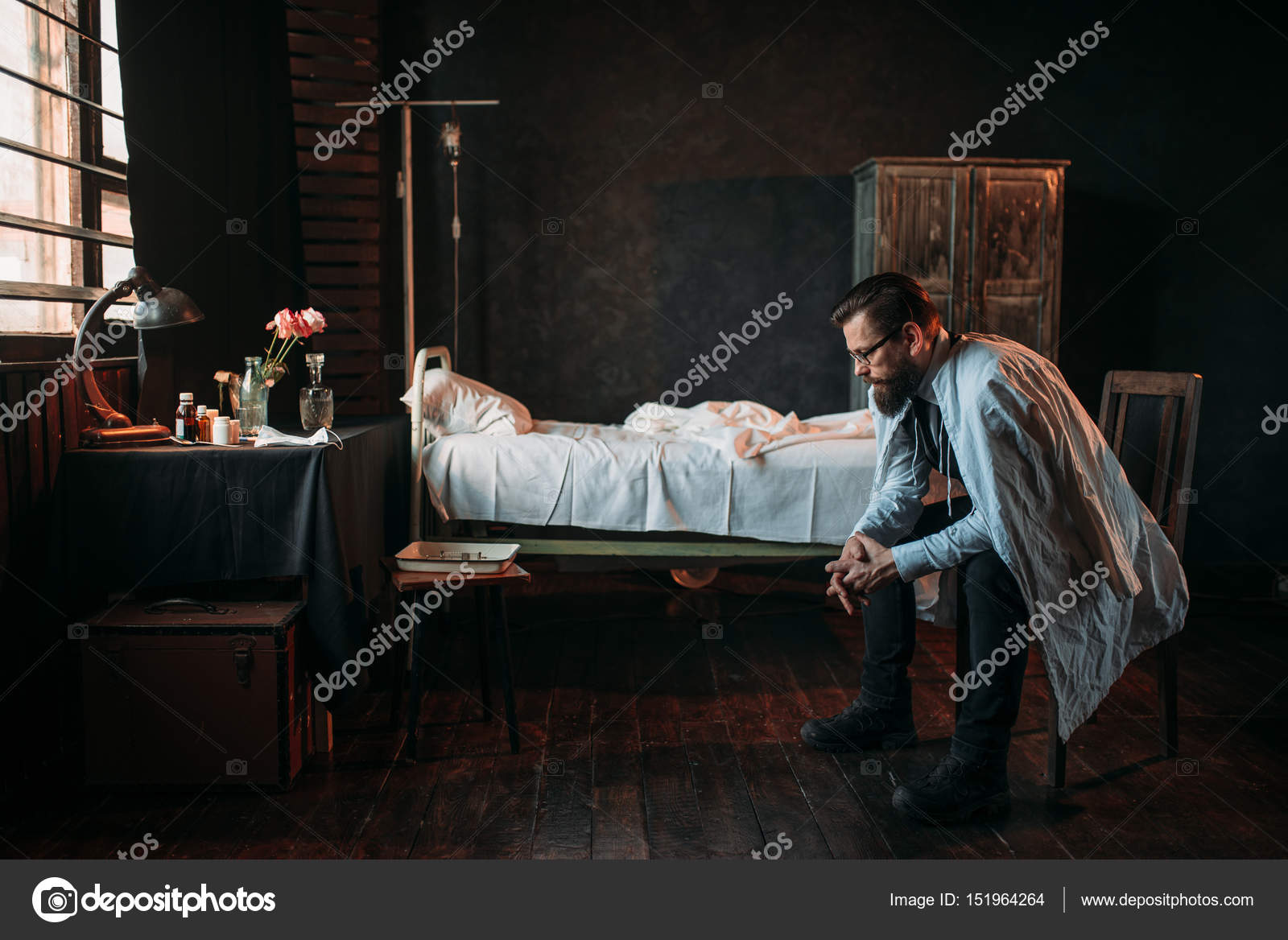Man against empty hospital bed — Stock Photo © Nomadsoul1 #151964264