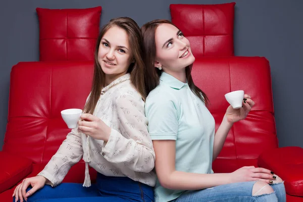 Two girlfriends drinking coffee — Stock Photo, Image