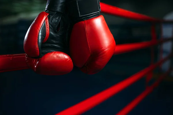 Rode handschoenen aan ring touwen — Stockfoto