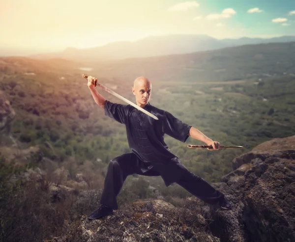 Männliche Wushu-Kämpferin — Stockfoto