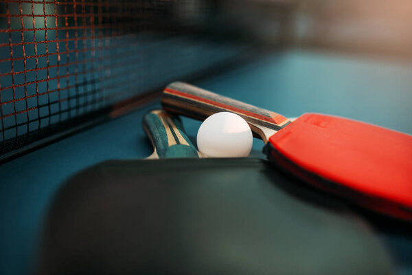 table tennis rackets and ball