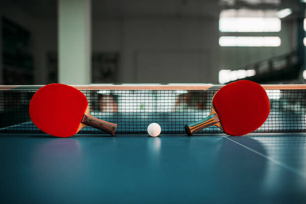 table tennis rackets and ball