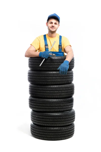 Mavi üniformalı tamirci — Stok fotoğraf