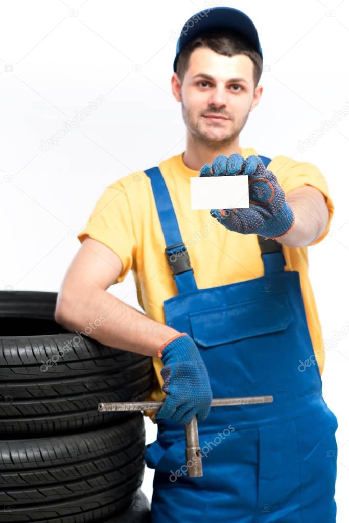 repairman in blue uniform