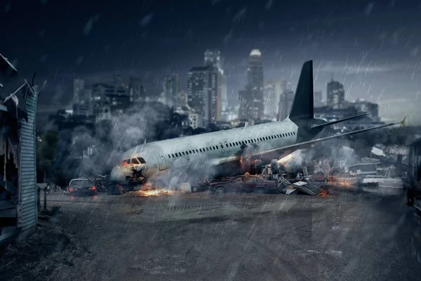 Разбившийся пассажирский самолет — стоковое фото