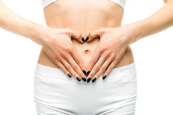 Maagpijn Vrouw Lingerie Probleem Lijden Tijdens Menstruatie Geïsoleerd Witte Achtergrond — Stockfoto