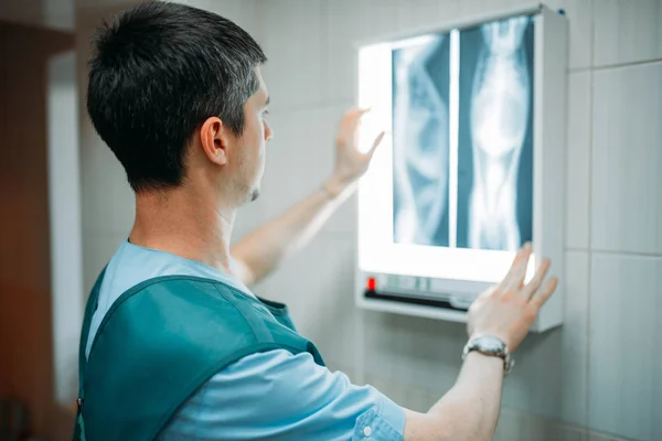 Vétérinaire Regardant Radiographie Chien Clinique Vétérinaire — Photo