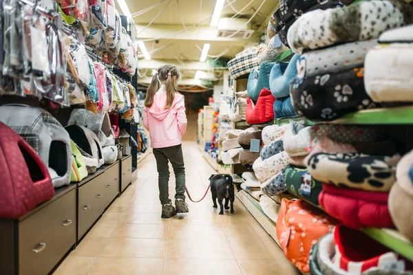 Little Girl Playing Puppy Pet Shop Friendship — Stock Photo, Image