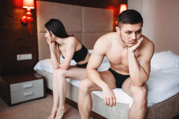 Lovers Having Problems Bed Failure Sex Sexual Desire Impotence Anxiety — Stock Photo, Image