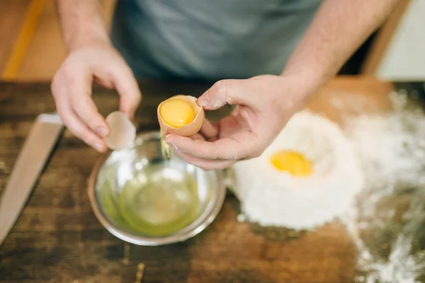 Processus Cuisson Des Pâtes Maison Préparation Pâte Mains Masculines Avec — Photo