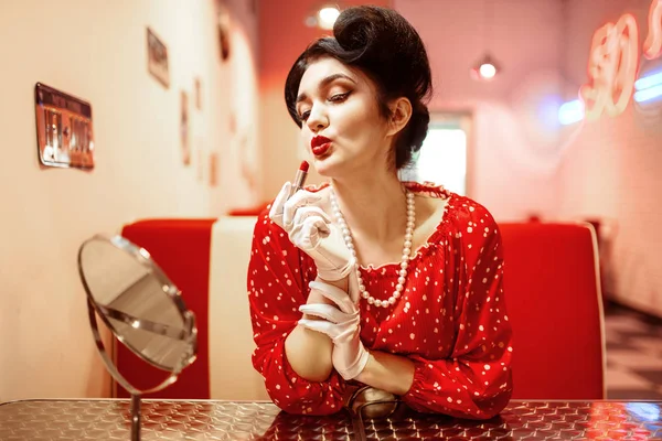 Sexy Pin Woman Red Lipstick Hand — Stock Photo, Image