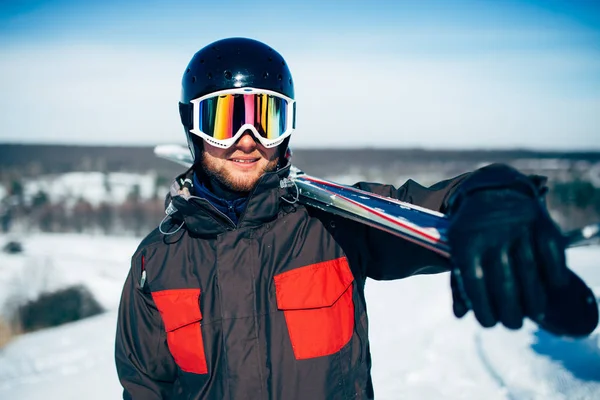 Esquiadores Com Pólos Nas Mãos Esporte Ativo Inverno — Fotografia de Stock