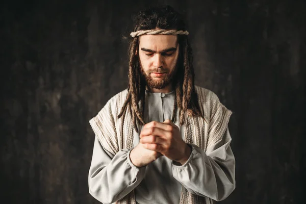 Jésus Christ Priant Fond Sombre Croyance Dieu Foi Chrétienne — Photo