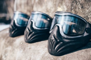 Gözlük closeup Paintball maskesi. Aşırı oyun koruma araçları, spor mühimmat