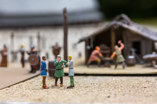 Viking Settlement Miniature Outdoor People Fugurines Europe Ancient European Village — Stock Photo, Image