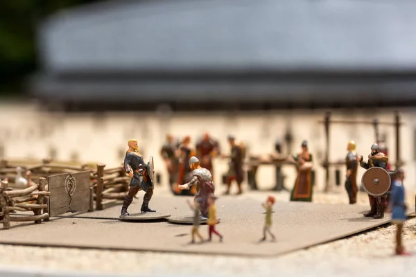 Viking Settlement Miniature Outdoor Brave Warriors Europe Ancient European Village — Stock Photo, Image