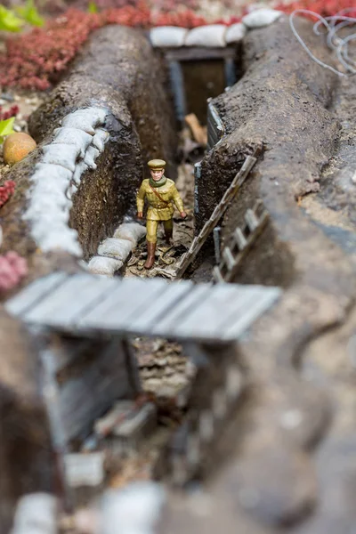 Soldat Schützengraben Miniaturszene Freien Europa Minifiguren Mit Hoher Entlarvung Von — Stockfoto