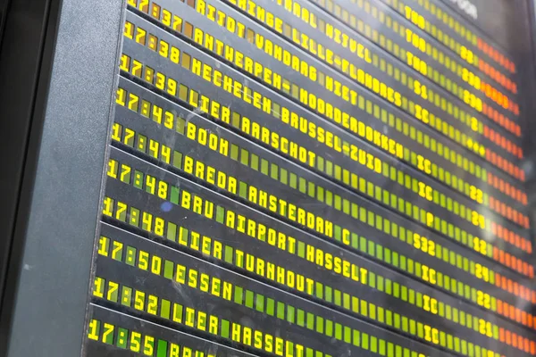 Timetable Railway Station Europe Closeup Destination Departure Information Display European — Stock Photo, Image