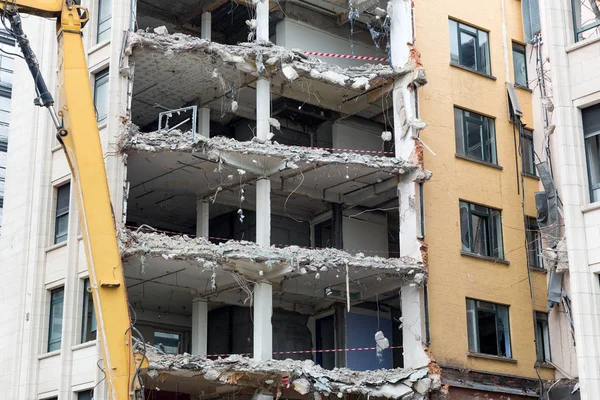 Construction Site House Demolition Old European City Crane Works Building — Stock Photo, Image