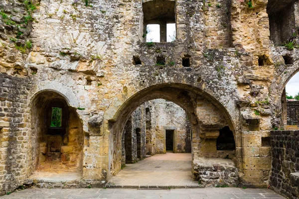 Gamla Slottsruiner Gammal Stenhusfasad Europeisk Arkitektur Medeltida Stad Berömda Platser — Stockfoto