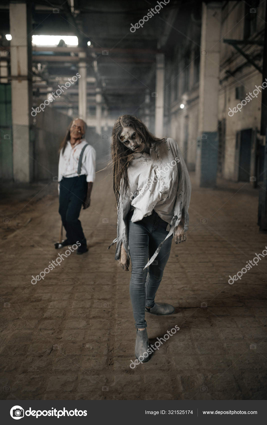 Ejército Zombi Busca Carne Fresca Muertos Vivientes Una Fábrica Abandonada  — Foto de stock #321525174 © Nomadsoul1, image size:1068x1700